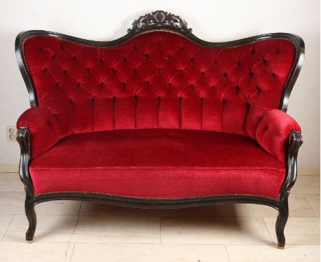 19th century mahogany Louis Philippe sofa with grapevine crown.&nbsp;Equipped with red velvet upholstery.&nbsp;Circa 1860. Di