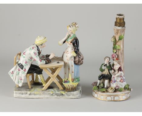 Two parts antique porcelain.&nbsp;Among other;&nbsp;Figure lamp base, Schierholz Germany, minimal damage, circa 1920. Figure 