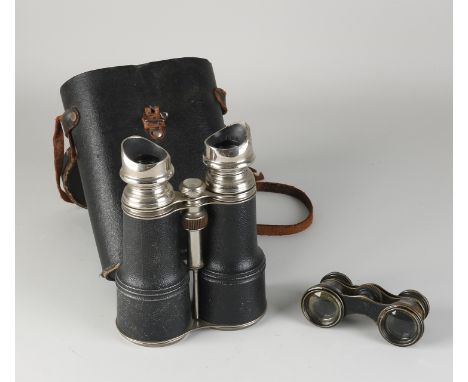 Two antique binoculars.&nbsp;(1) Nickel-plated field binoculars Evalier Paris, circa 1915. (2) Stage binoculars glued with mo