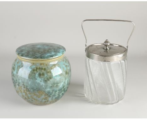 Ceramic lidded jar by Kerargil + wire glass cookie jar.&nbsp;20th century.&nbsp;Dimensions: 15 - 16 cm.&nbsp;In good conditio