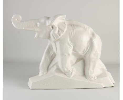 Large Art Deco ceramic elephant.&nbsp;dolly.&nbsp;By Le Jan France.&nbsp;Circa 1930. Crackle glaze.&nbsp;Dimensions: 32 x 40 