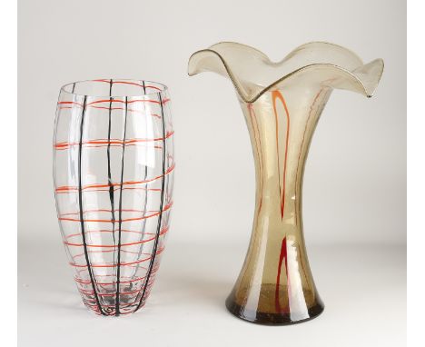 Two large mouth-blown glass vases.&nbsp;Art Deco - Jugendstil style.&nbsp;First half 20th century.&nbsp;Dimensions: H 39 - 44