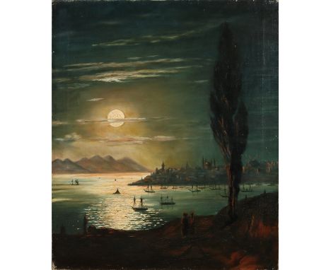 Unsigned?&nbsp;Circa 1880. View of Bosphorus with many ships in evening light.&nbsp;Oil on linen.&nbsp;Dimensions: H 50 x W 6