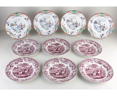 Ten antique Dutch Petrus Regout Maastricht ceramic plates.&nbsp;Circa 1880. Among others;&nbsp;4x decor Timor, 6x decor Ruth 