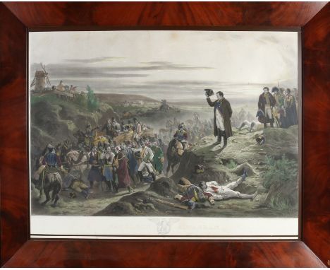 Large 19th century colored print with Napoleon.&nbsp;In beautiful mahogany empire frame.&nbsp;Dimensions: H 78 x W 98 cm.&nbs
