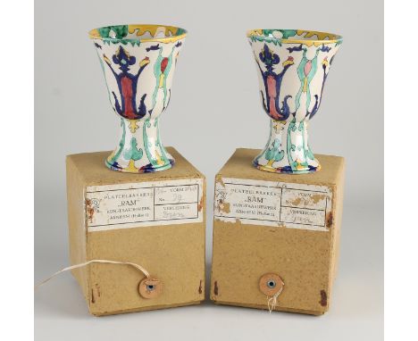 Two antique Ram Colenbrander Arnhem polychrome vases.&nbsp;Decor 'Motif'.&nbsp;Model No.: 13. Letters 39/C R. No.&nbsp;169. W