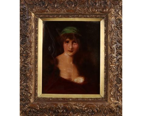 Portrait lady behind glass.&nbsp;Convex glass, lithograph on glass with name Asti, signed, entirely in baroque frame.&nbsp;Ci