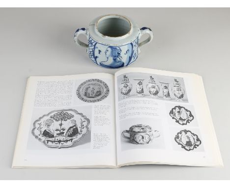 Rare 18th century Delft Fayence butter pot with stadtholder Willem IV and his wife.&nbsp;Together with a book in which the bu