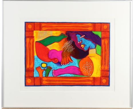 Clemens Briels.&nbsp;No.&nbsp;55/500.&nbsp;Colorful fantasy scene.&nbsp;Lithograph on paper.&nbsp;Dimensions: H 35 x W 45 cm.
