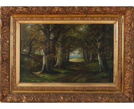 Wallaert.&nbsp;Circa 1890. Forest view.&nbsp;Gilded frame.&nbsp;Oil paint on panel.&nbsp;Dimensions: H 40 x W 58 cm.&nbsp;In 