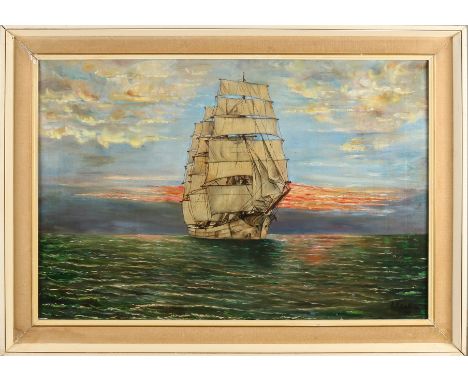 L. Kramer.&nbsp;20th century.&nbsp;Clipper in evening light.&nbsp;Oil on linen.&nbsp;Dimensions: H 48 x W 69 cm.&nbsp;In good