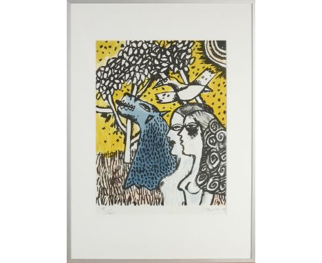 Guillaume Corneille, 1975. 1922 - 2010. No.&nbsp;3 of 21. Women with horse and pigeon.&nbsp;Lithograph on paper.&nbsp;Dimensi