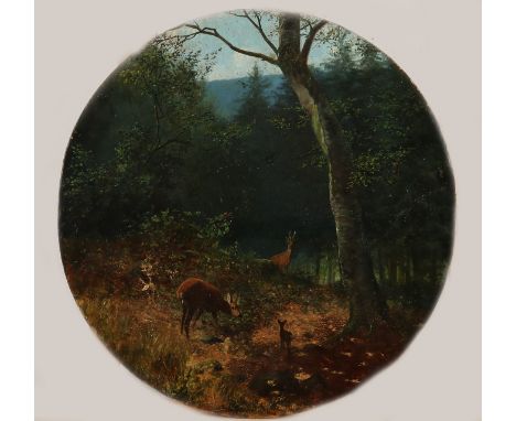 F. Stöcker, 1897. 1859 - 1938. German School.&nbsp;Roe deer in the forest.&nbsp;'Meinem Freund Emil Bippert will remember'.&n