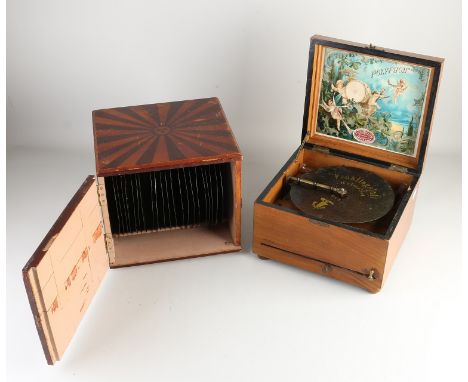Antique German walnut Polyphon music box with 23 playing plates.&nbsp;Single comb with pitch control.&nbsp;One tooth is missi
