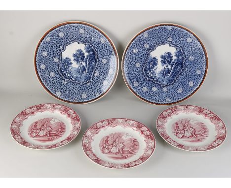 Five antique ceramic plates.&nbsp;Circa 1900. Consisting of: three Petrus Regout plates + two Villeroy &amp; Boch plates.&nbs