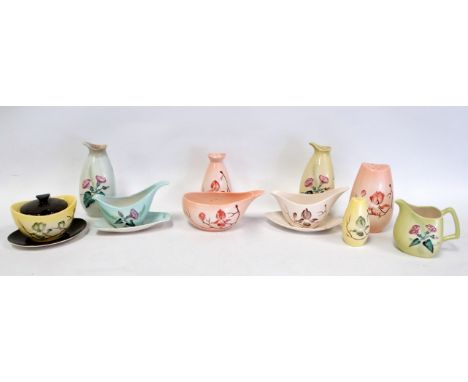 Carlton Ware 'Australia' pattern - a vinegar bottle, height 16cm, together with a similar oil bottle and a small quantity of 