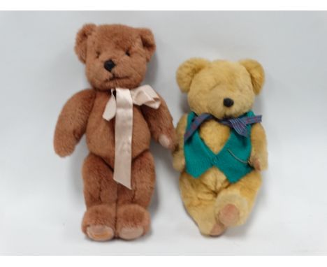 A Merrythought jointed teddy bear - height 46cm, together with another bear with velvet padded paws, height 40cm.