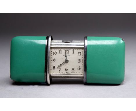 A Mavado Ermeto travel/purse watch - silver cased and jade enamel, the silvered dial set out in Arabic numerals, width open 6