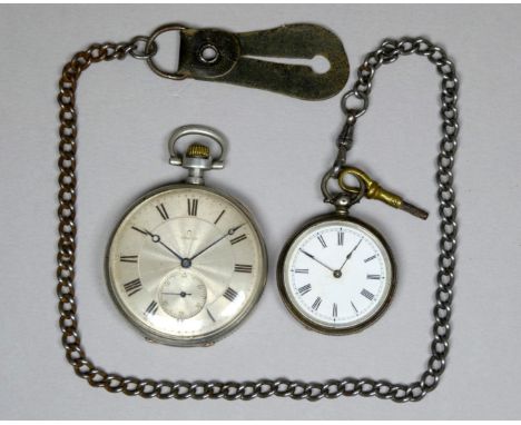 A silver cased Omega open face pocket watch - with an engine turned case, the silvered dial set out with Roman numerals with 