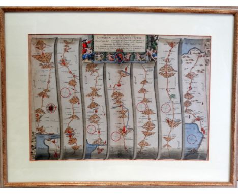 John OGILBY (British 1600-1679) The Continuation of the Road fron London to Lands End - Plymouth to Senan Copper engraving wi