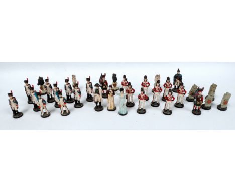 A 20th century cast resin chess set - the principal figures modelled as Napoleon and Wellington, height 10cm.