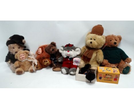 A Harrods 1998 teddy bear - height 45cm, together with three other teddy bears, a plush mouse, two other plush toys and a Pel