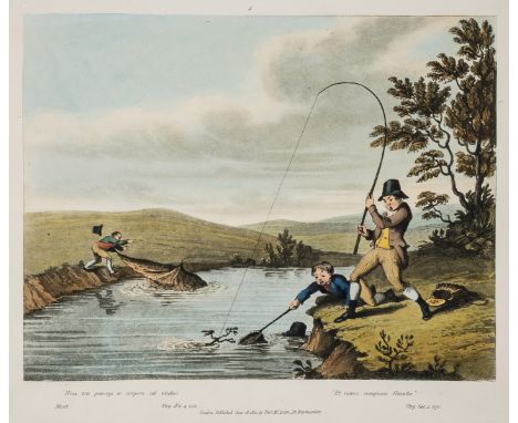 Frankland (Sir Robert) [Delights of Fishing], set of 6 hand-coloured aquatint plates, the last watermarked 1827, later red ha