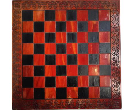 A stained wooden chessboard, 45x45cm