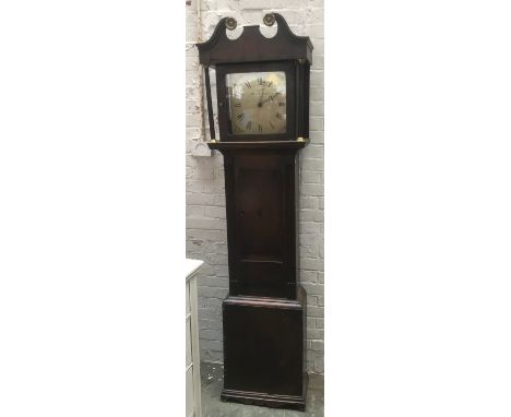 An oak longcase clock, broken swan neck pediment, the painted dial with Roman numerals, signed Pizzi &amp; Cetti Buckingham, 