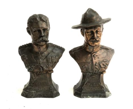Two spelter figures, Major General Baden Powell and Lord Kitchener, 16cmH and 17cmH 