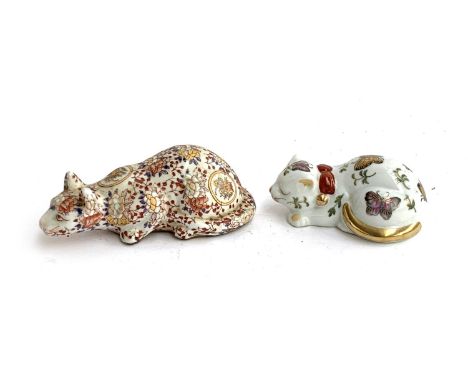 A Chinese ceramic cat, YaYou Zhen Cang style, 19.5cmL; together with one other 
