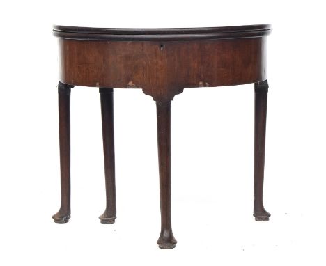 A George II and later demilune card table, missing the second leaf, 75cmW 