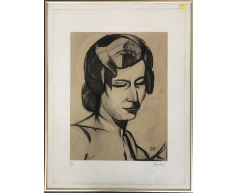 G Jaubin (?), portrait of a woman, lithograph, signed and numbered 75/88, the sheet 67x50cm 