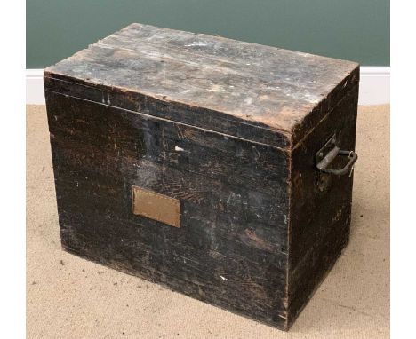 VINTAGE PINE CHEST with iron carry handles, 60cms H, 76cms W, 45cms D