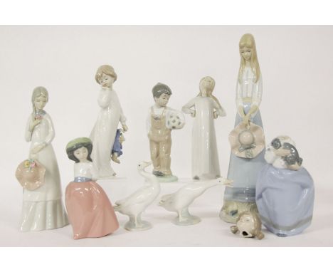 Ten Lladro, Nao and other Spanish figures, 33cm highest