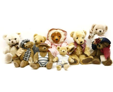 A collection of teddy bears, to include Steiff, limited edition Merrythought, Robin Rive, Beechfield etc