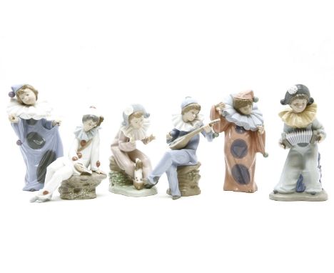 Six Nao china clown figures, tallest 21.5cm