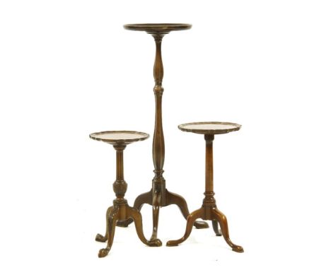 Three 19th century mahogany tripod stands table, tallest 92cm high