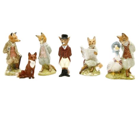 Beswick Beatrix Potter figures, 'Foxy Whiskered Gentleman', a Royal Doulton fox in a hunting costume, and a Beswick fox