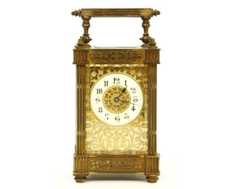 A French carriage clock, with pierced panels, 15.5cm high overall