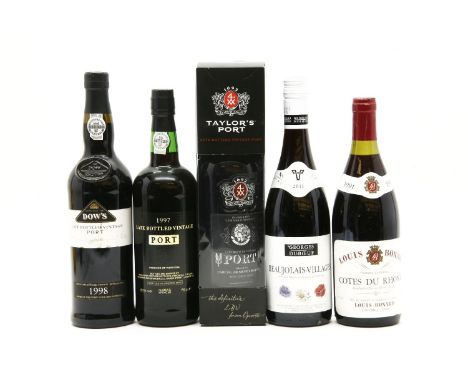 A quantity red wine, port and sparkling wine, to include Taylor's LBV, Cotes du Rhone, Beaujolais VIllage etc