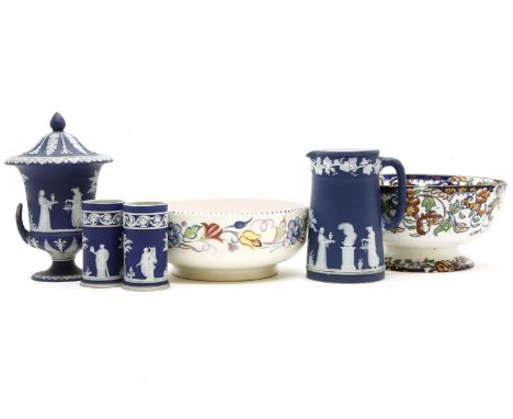 A collection of Wedgwood jasperware, a Poole pottery bowl, Ironstone etc