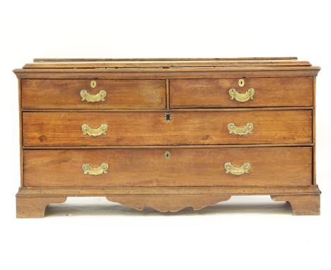 A large George III and later country made side board, with caddy top over two short and two long drawers on bracket feet, 180