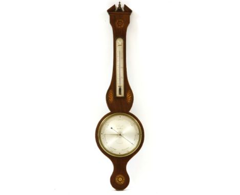 A mid-19th century mahogany barometer, with a silver dial engraved 'S Pensotti Dudley', 97cm high