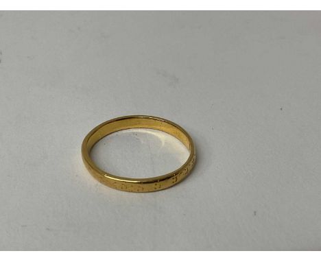 22ct gold wedding band, (Birmingham 1923), ring size N 1/22.7 grams total gross weight.