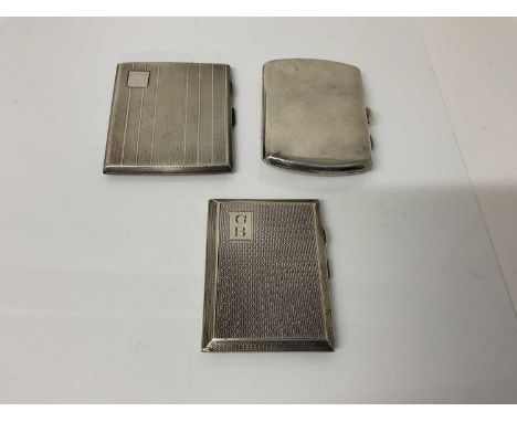 George V silver cigarette case of rectangular form with engine turned decoration, (Chester 1911), maker E J Trevitt &amp; Son