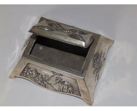An Edward VII  1902 Coronation silver box decorated with an Egyptian scene and camel – Mappin & Webb, London , 4.7” across – 