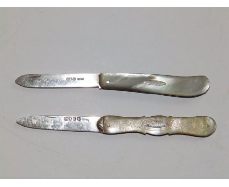 A Victorian mother-of-pearl handled silver pen knife and one other (2) 