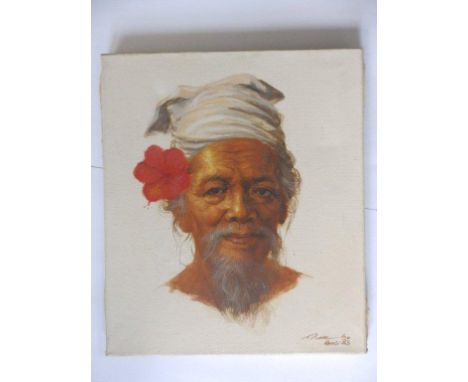 Balinese School – a signed oil on canvas – Portrait of a Balinese Elder, dated (19)83, 13.5” x 12” 