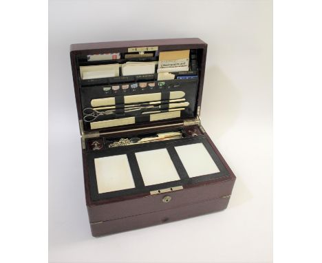 LARGE VICTORIAN WRITING BOX - JENNER &amp; KNEWSTUB a large maroon leather writing box, with a fold down front writing surfac